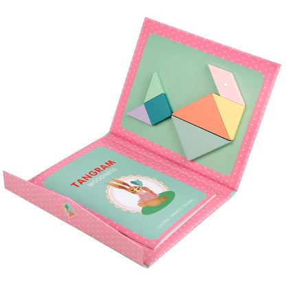 Libro magnético de tangram de madera – Juguete educativo Montessori, rompecabezas portátil para niños, infantes y desarrollo de inteligencia temprana