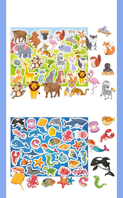 Kids Reusable Scene Sticker Book – DIY Cartoon Animal Puzzle Sticker Game, Early Learning Cognition Toy, Creative Educational Activity Gift for Children