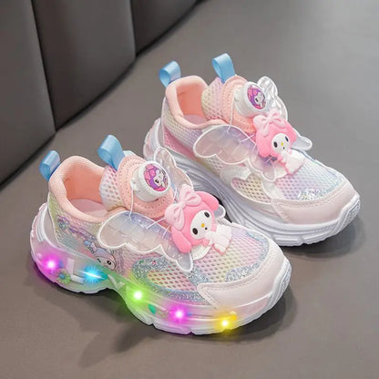 Sanrio Kuromi & My Melody Girls' LED Light-Up Sneakers – Kawaii Cartoon Casual Sports Shoes for Spring & Summer, Kids' Running & Outdoor Footwear