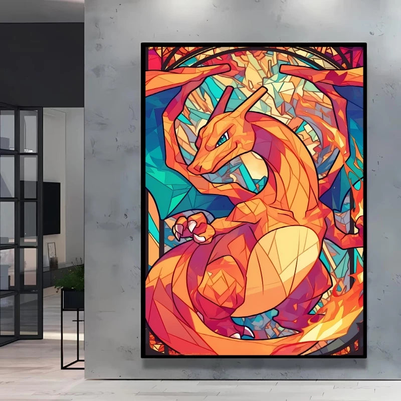 Pokémon Bulbasaur & Pikachu Canvas Wall Art – Bright Garden Themed Cartoon Home Living Room Decor