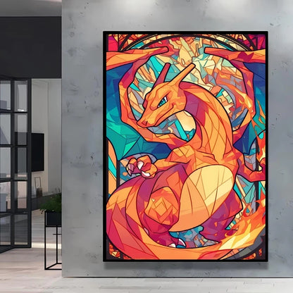Pokémon Bulbasaur & Pikachu Canvas Wall Art – Bright Garden Themed Cartoon Home Living Room Decor