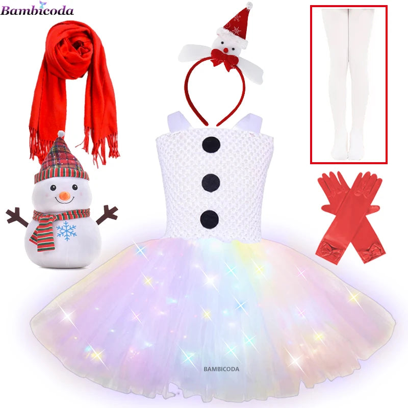 Girls Snowman Cosplay Costume – Fancy Tutu Dress for Stage Shows, Parties, Carnival & Halloween, Ages 3–10Y