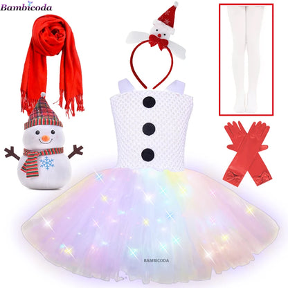 Girls Snowman Cosplay Costume – Fancy Tutu Dress for Stage Shows, Parties, Carnival & Halloween, Ages 3–10Y