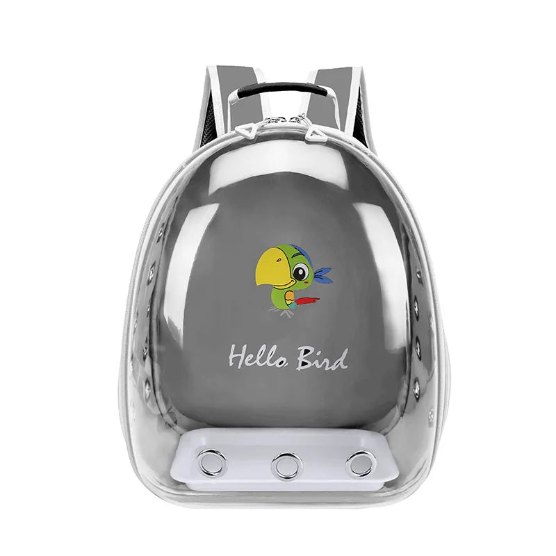 Transparent Bird Carrier Backpack – Portable Birdcage with Perch Platform & Food Cup for Parrots, Cockatiels, Budgies & Lovebirds