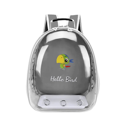 Transparent Bird Carrier Backpack – Portable Birdcage with Perch Platform & Food Cup for Parrots, Cockatiels, Budgies & Lovebirds