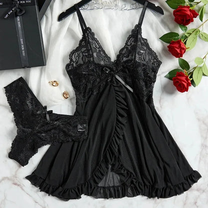 Chemise de nuit à col en V en dentelle pour femme – Robe de nuit en satin doux, vêtement de nuit et de détente confortable pleine longueur
