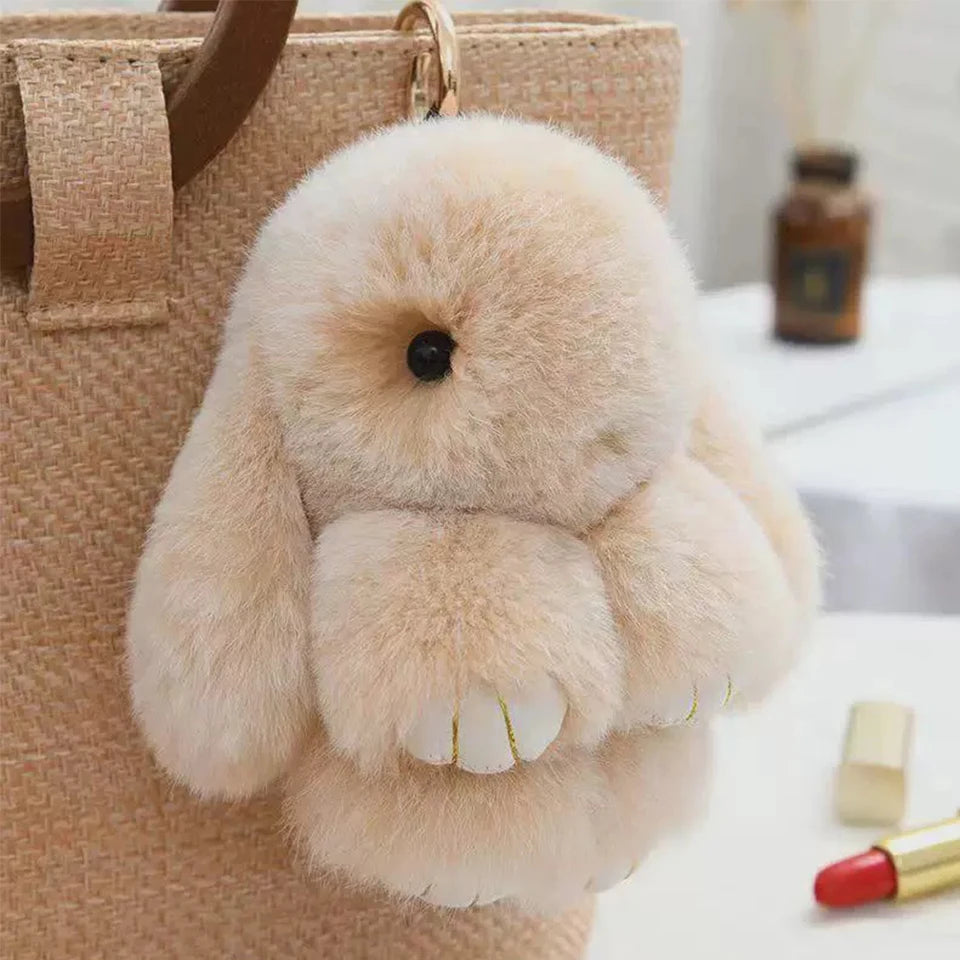 ZAKOL 15CM Fluffy Rabbit Fur Pompon Keychain – Soft Cute Bunny Plush Key Ring & Bag Charm, Adorable Gift Accessory for Girls