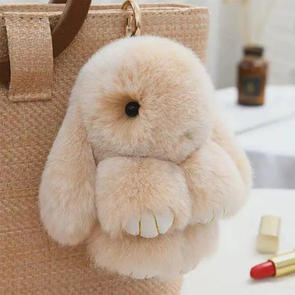 ZAKOL 15CM Fluffy Rabbit Fur Pompon Keychain – Soft Cute Bunny Plush Key Ring & Bag Charm, Adorable Gift Accessory for Girls