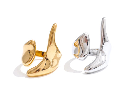 Anillo de Acero Inoxidable Ajustable Geométrico – Anillo de Moda Minimalista con Baño de Oro PVD para Mujer