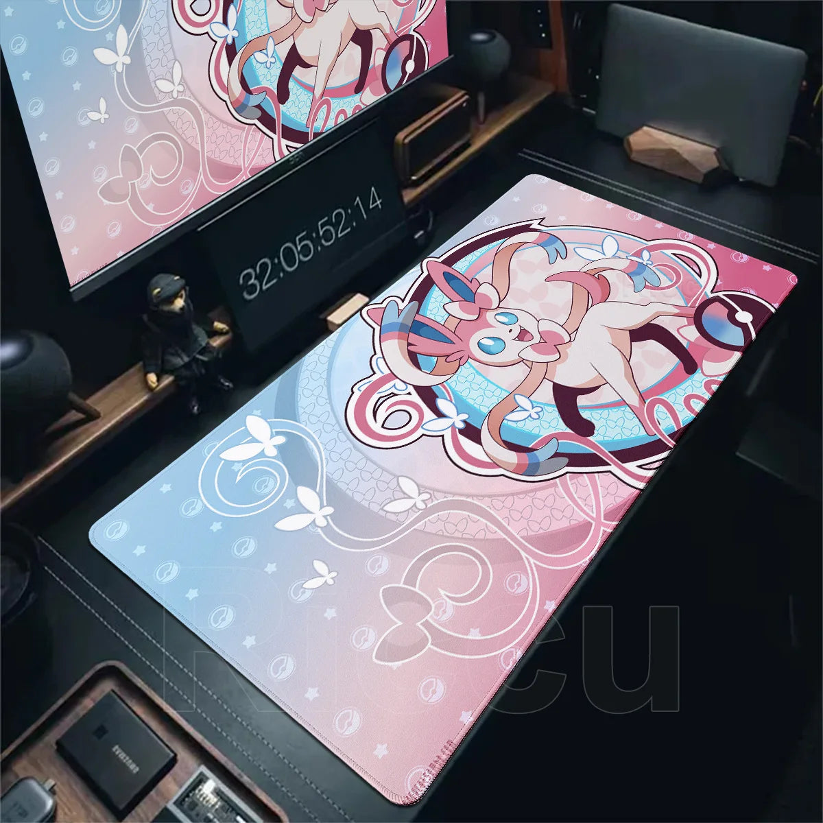 Japan Anime Gamer XXL Desk Mat – Eevee Kawaii Extended Mouse Pad (900×400 Gaming Keyboard & Mouse Pad)