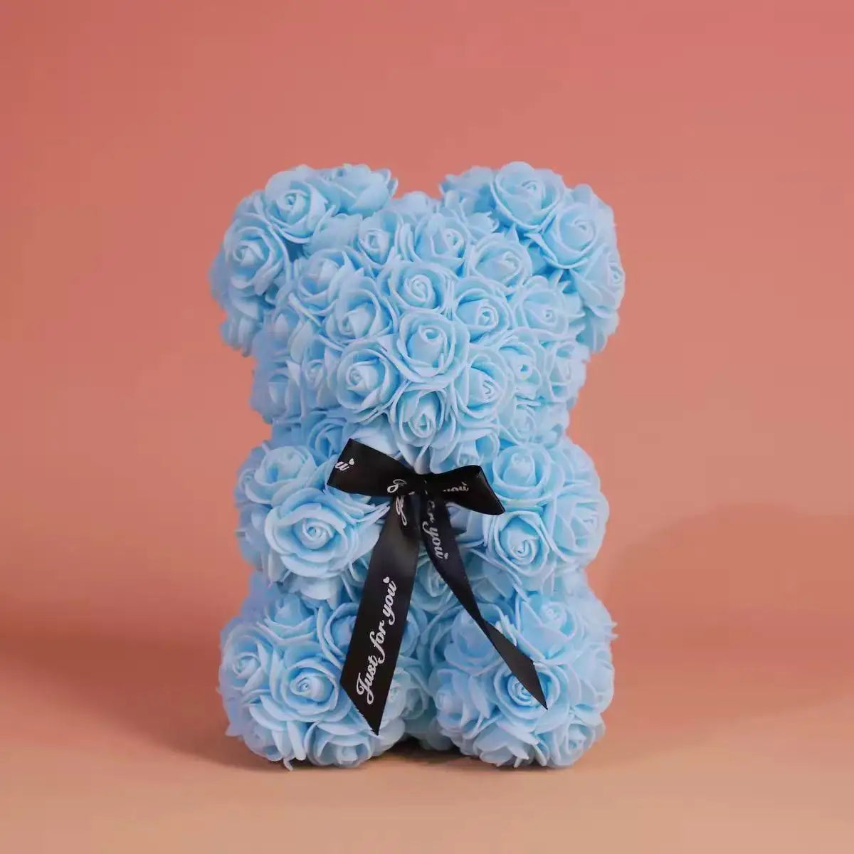 Oso de rosas artificiales de 25 cm con caja de regalo – Regalo romántico para ella en San Valentín, aniversario y boda