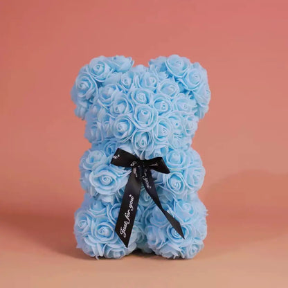 Oso de rosas artificiales de 25 cm con caja de regalo – Regalo romántico para ella en San Valentín, aniversario y boda