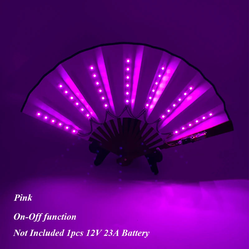 Ventilador de Mano Plegable con Luz LED – Ventilador Luminoso de 10 Pulgadas para Raves, Discotecas, Festivales y Fiestas
