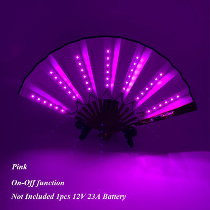 Ventilador de Mano Plegable con Luz LED – Ventilador Luminoso de 10 Pulgadas para Raves, Discotecas, Festivales y Fiestas
