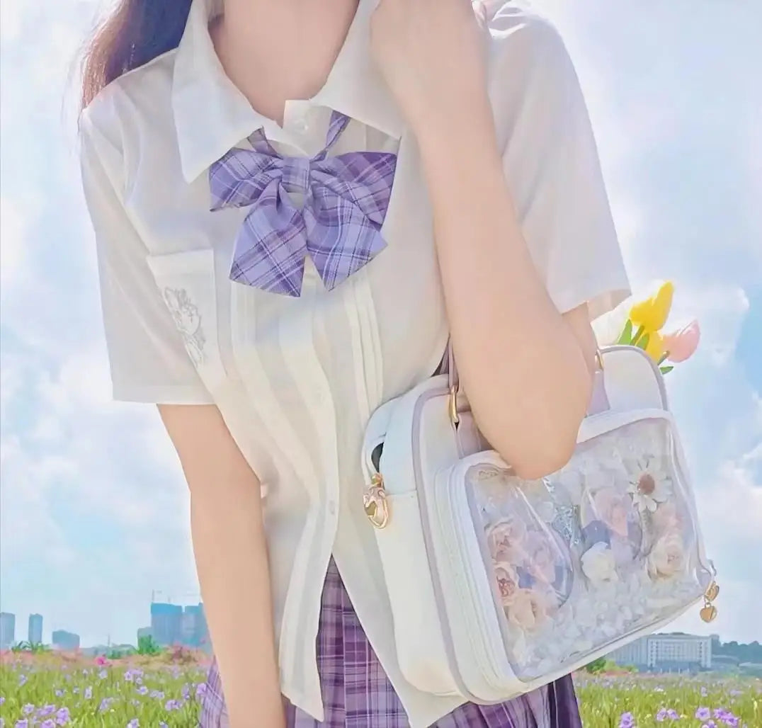 Bolso Y2K lindo con moño Ita – Bolso de hombro transparente para mujer y niña, bolso tote de exhibición de insignias DIY, bolso bandolera de moda Lolita con diseño de moño Kawaii