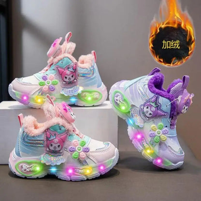Kuromi Girls' LED Light-Up Sneakers – Cute Sanrio Walking Shoes with Comfortable Design for Kids, Outdoor Sports & Casual Wear