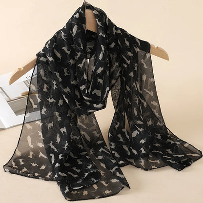 Women's Printed Chiffon Scarf Shawl – Lightweight Silk-Feel Long Wrap for Beach, Travel & Outdoor Wear, Fashion Headband Accessory