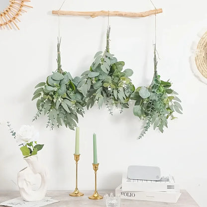 50/90 PIÈCES Bouquet de Fleurs Artificielles Eucalyptus – Mélange de Verdure Feuilles de Saule Argenté Eucalyptus pour Arrangements Floraux de Mariage & Décoration Intérieure DIY