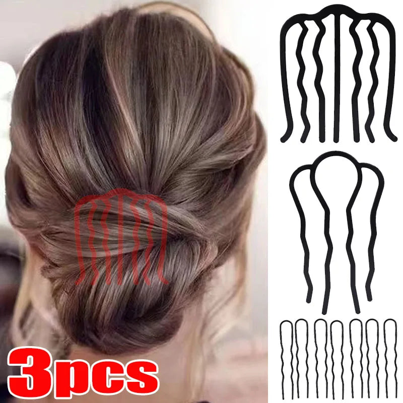 1/3PCS Black Metal Hair Fork Clips – Women's & Girls' Hair Pin Comb for Messy Buns, Updos & Side Styling, Elegant Hair Accessories