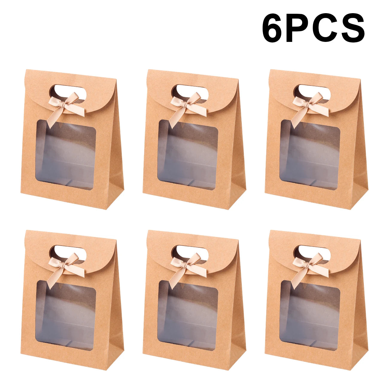 6/12 Bolsas de regalo de papel kraft con ventana para galletas, dulces, recuerdos de boda, regalos de Navidad y embalaje de fiesta reutilizable