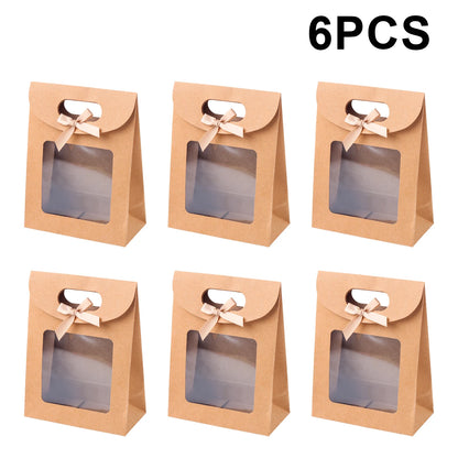 6/12 Bolsas de regalo de papel kraft con ventana para galletas, dulces, recuerdos de boda, regalos de Navidad y embalaje de fiesta reutilizable