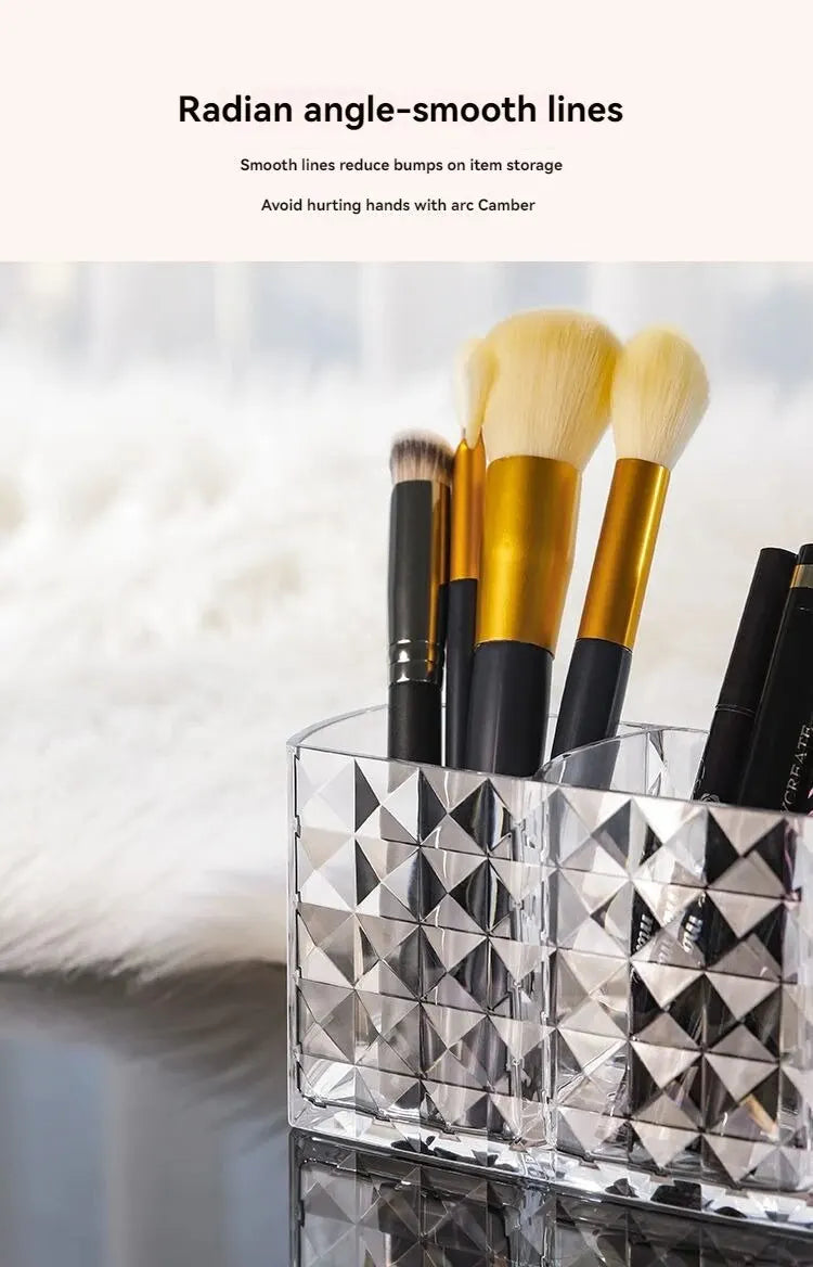 Diamond Pattern Mirror Cosmetic Storage Box – Bathroom Organizer Rack for Lipstick, Makeup, Skincare & Beauty Accessories Storage