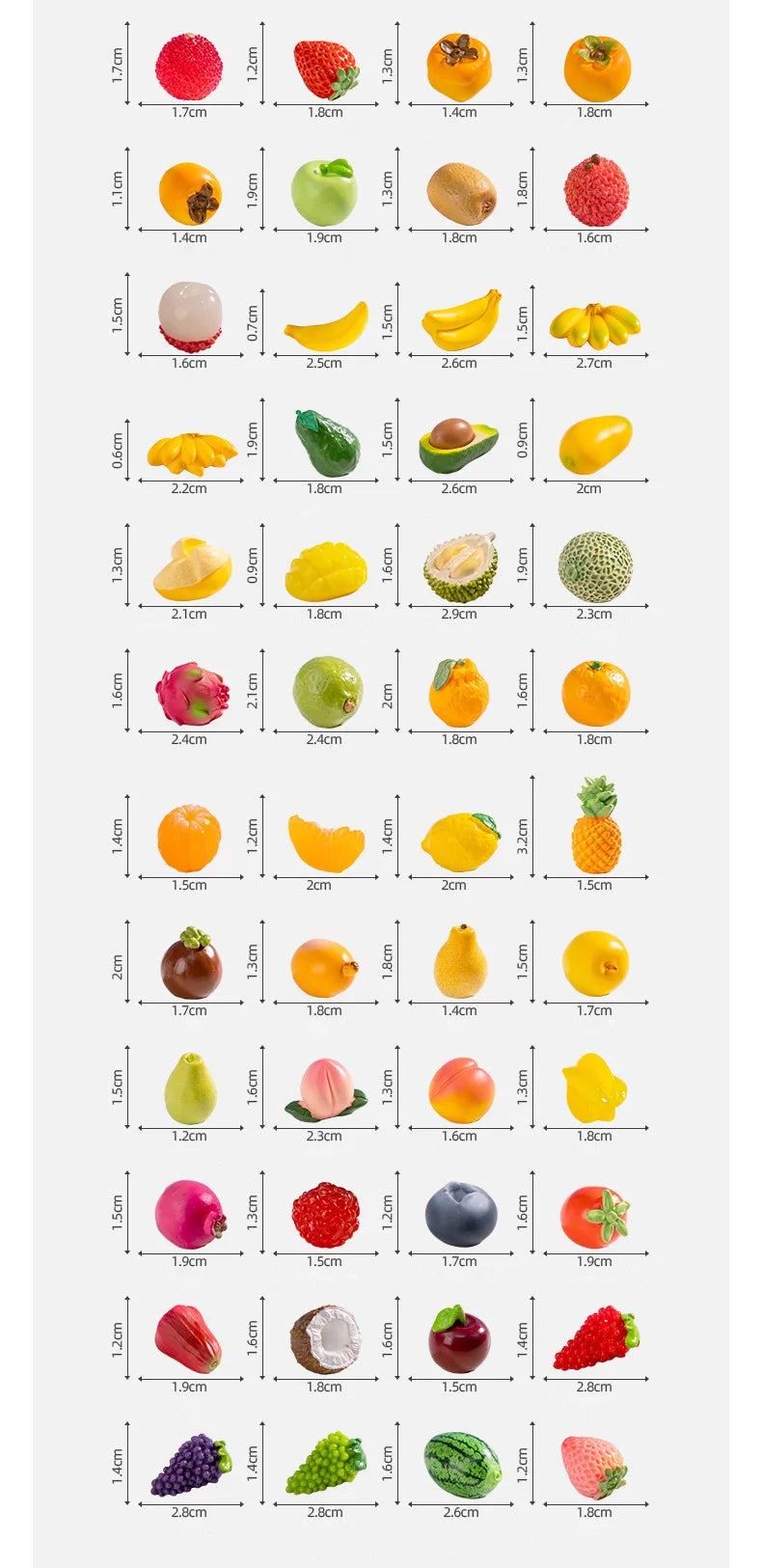 Lot de 10 mini figurines de fruits – Miniatures de fruit du dragon, noix de coco, melon d'eau, orange, pomme, banane et ananas pour la décoration de jardin miniature, les scènes de maison de poupée, les pots de plantes et les loisirs créatifs