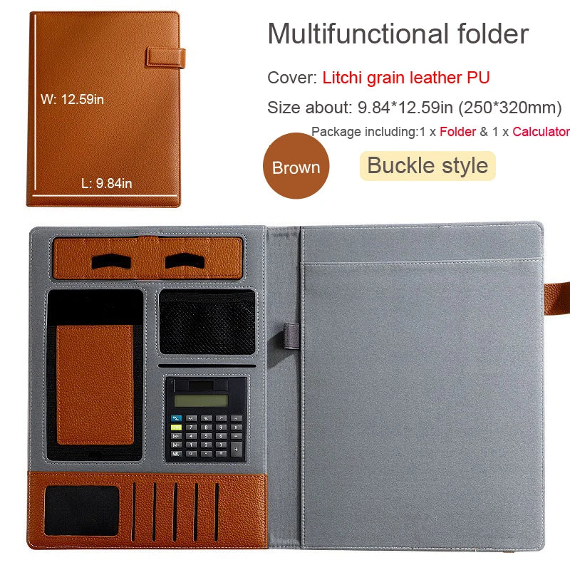 A4 PU Leather Padfolio Folder – Multifunction Document Holder & Business Portfolio Organizer for Men & Women