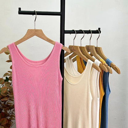 Haut court décontracté basique en tricot à col en U sans manches et de couleur unie pour femme, idéal pour l'automne