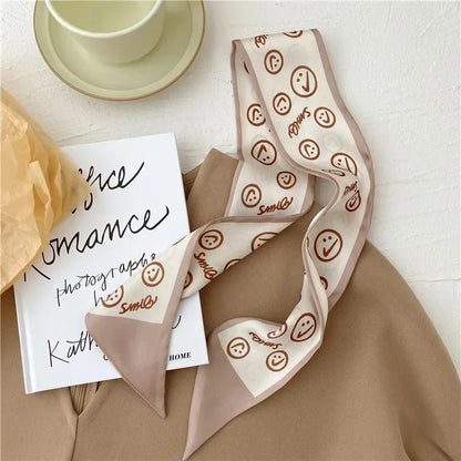 Khaki Nude Silk Scarf Hair Band – Vintage Satin Ribbon Bow Hair Accessory for Women | Elegant Fashion Hair Tie