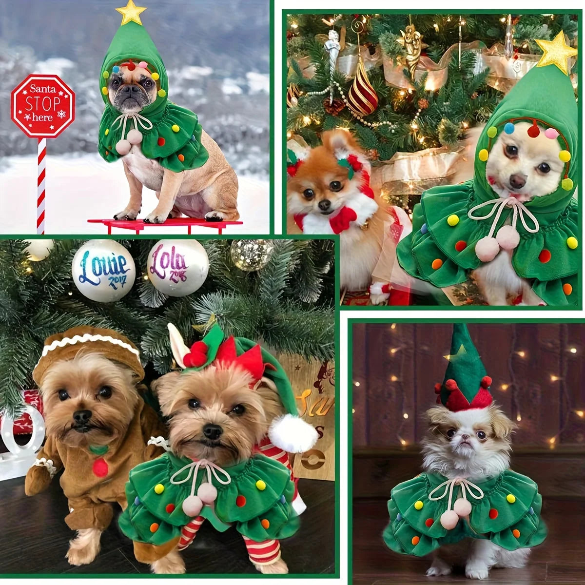 Christmas Tree Pet Cape – Cute Festive Shawl Costume for Small Cats & Dogs, Creative Holiday Pet Clothing Accessory