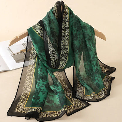 Women's Printed Chiffon Scarf Shawl – Lightweight Silk-Feel Long Wrap for Beach, Travel & Outdoor Wear, Fashion Headband Accessory