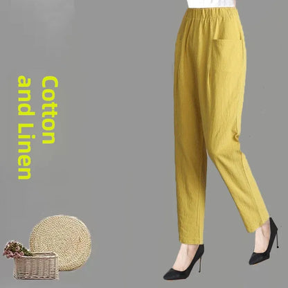 Women's Summer Cotton Harem Pants – Lightweight Loose High-Waist Cropped Trousers, Korean-Style Casual Plus Size Pants