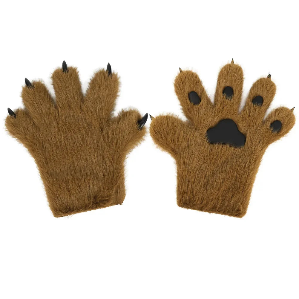 Furry Animal Paw Gloves for Teens & Adults – Plush Cat Paw Mittens for Anime Cosplay, Halloween, Lolita Fashion & Costume Accessories