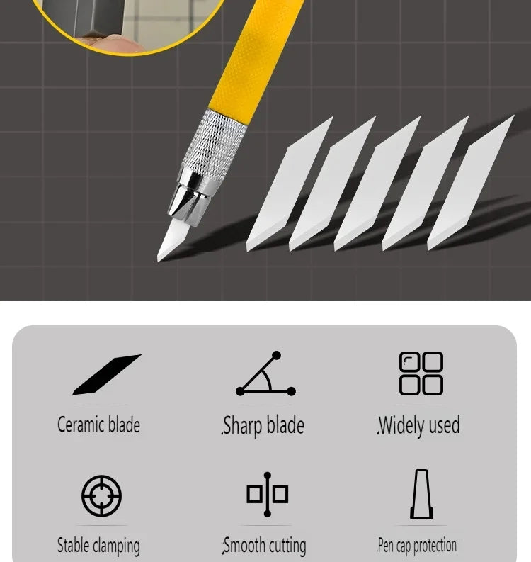 Juego de Herramientas de Tallado con Cuchillo Cerámico – Cuchillo de Precisión de 5 Cuchillas para Maquetismo, Manualidades y Trabajos de Detalle