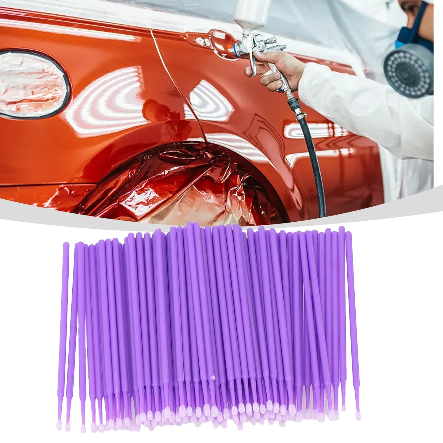 100 Unidades de Aplicadores Desechables para Retoques de Pintura – Microcepillos de Precisión para Reparación de Pintura Automotriz, Detallado, Limpieza y Manualidades