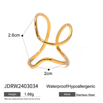 Bague creuse ajustable plaquée or 18 carats - Bague de mode minimaliste en acier inoxydable pour femme