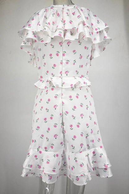 Robe mini florale à volants printemps-été 2026 pour femme – Jupe courte plissée à col en V, tenue décontractée élégante et à la mode