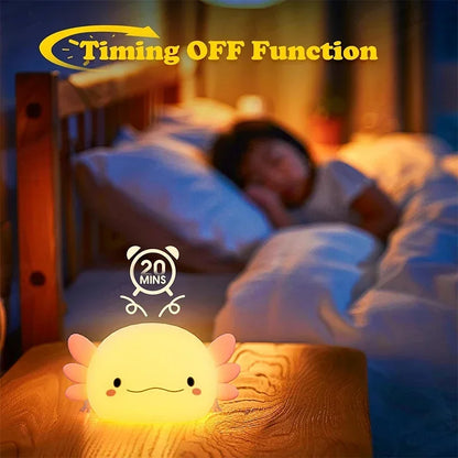 Cute Axolotl Silicone Night Light – Touch-Control USB Rechargeable Nursery Lamp for Baby & Kids, Soft Table Bedside Light