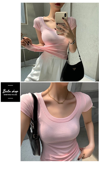 2026 Summer Women’s 100% Cotton Slim T-Shirt Casual Basic O-Neck Solid Korean Style Tee 16 Colors