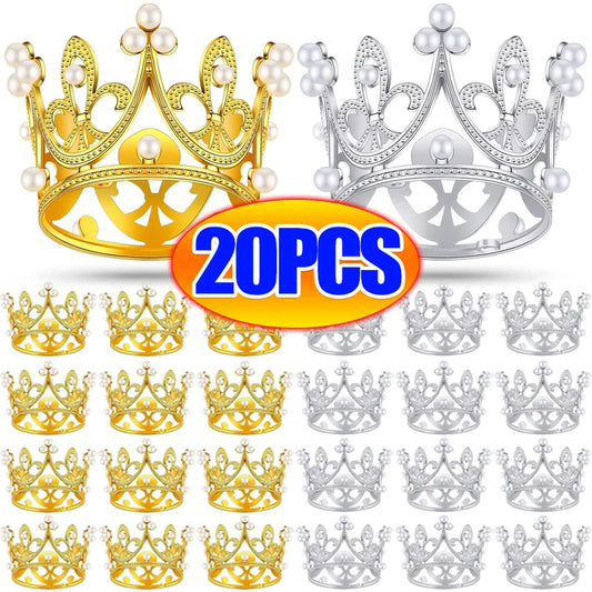 Mini Couronne de Gâteau – Décoration de Tiara de Perles Dorées et Argentées pour Mariages, Anniversaires et Fêtes Prénatales