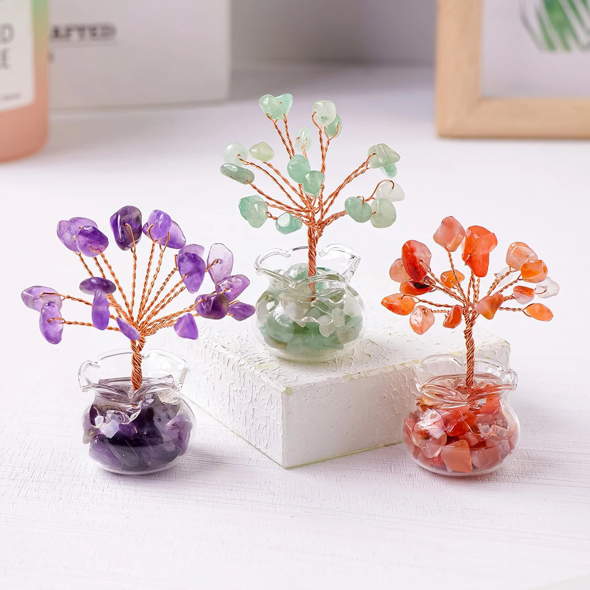 Arbre à vœux en cristal naturel – Arbre à vœux bonsaï en cristal Feng Shui de guérison Reiki pour la décoration de la maison, du bureau et de la table