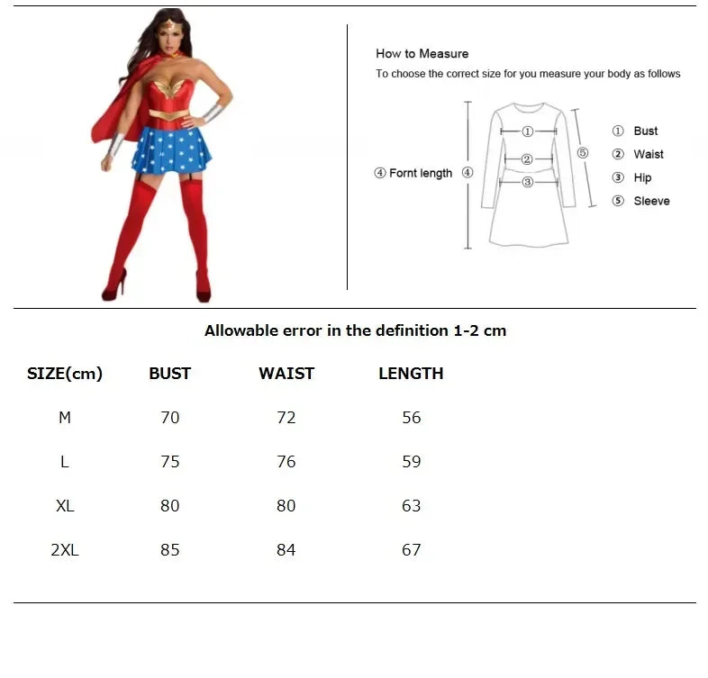 Halloween Sexy Wonder Costume | Superhero Supergirl Cosplay Outfit for Women | Bachelorette Party & Fantasy Fancy Dress Costume