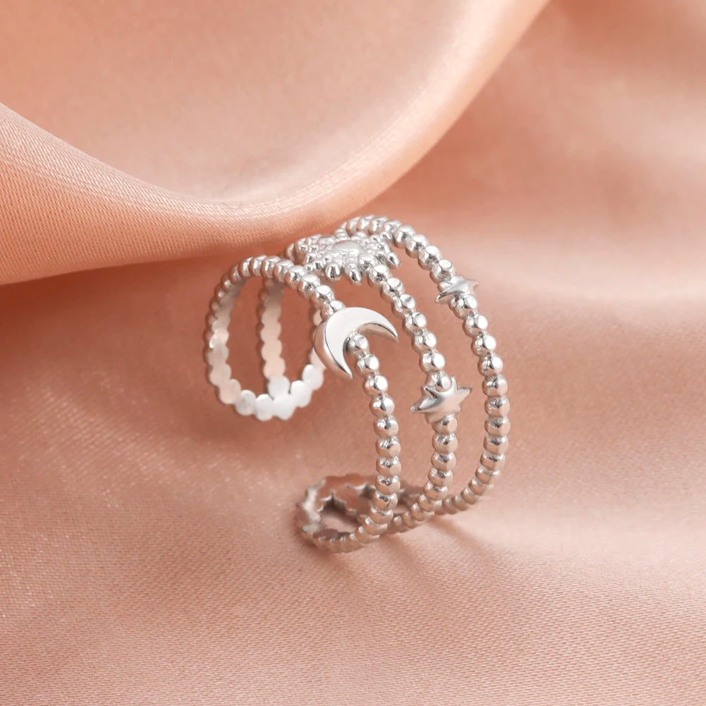 Bague Skyrim en acier inoxydable cœur géométrique pour femme, réglable, ouverte, pour fête, esthétique