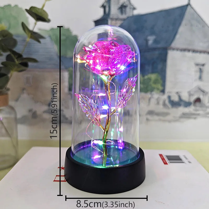 Eternal Rose LED Light in Glass Dome – Romantic Valentine’s Day Gift for Girlfriend | Forever Flower Decoration for Wedding, Mother’s Day & Bridesmaid Gifts