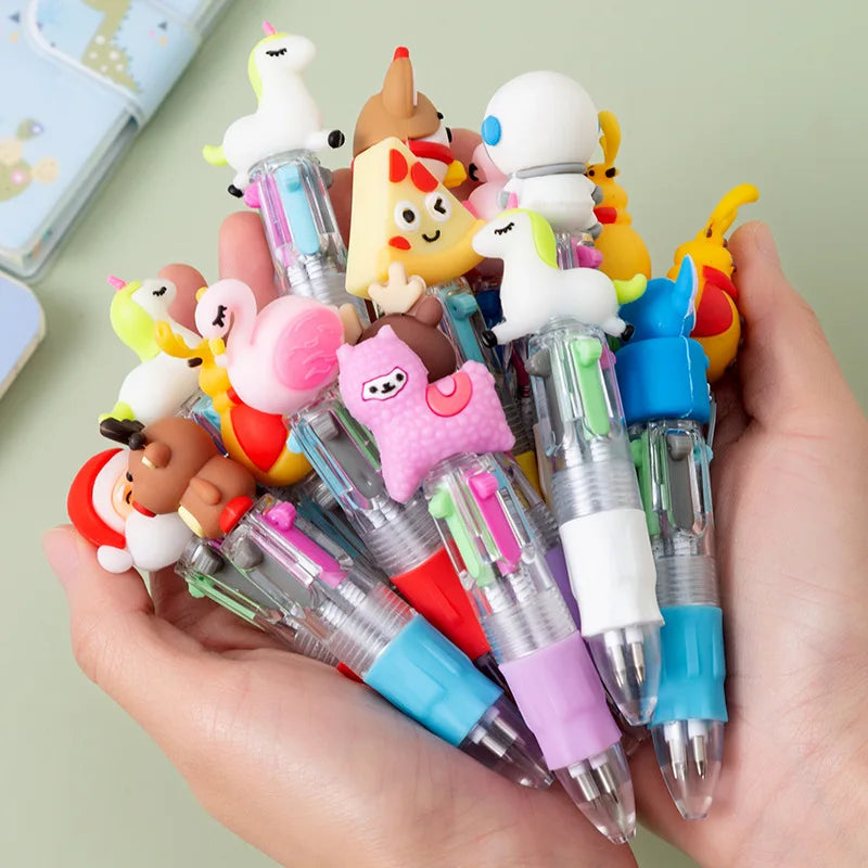 5PCS Kawaii Mini Ballpoint Pens – 4-Color Cute Cartoon Retractable Multicolor Pens for Kids, School Stationery, Office Supplies & Gifts