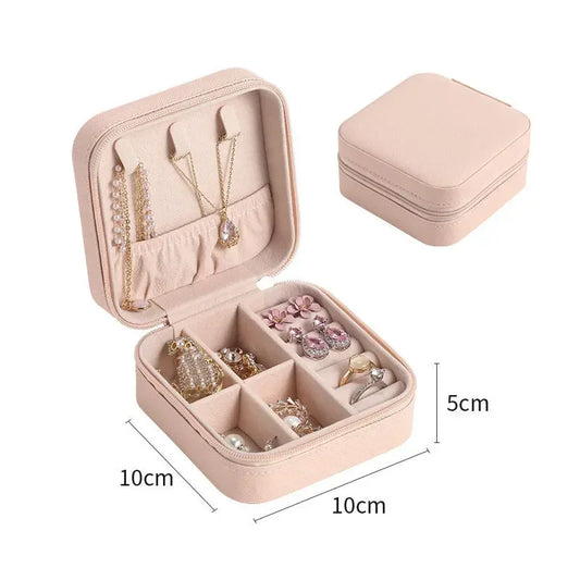 Estuche Organizador Portátil de Cuero para Joyas de Viaje para Anillos, Pendientes, Collares y Almacenamiento de Accesorios