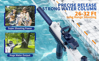 Pistola de agua eléctrica Unilabo M416 – Lanza agua automática a batería con accesorio de botella externa para diversión veraniega al aire libre para niños y adultos