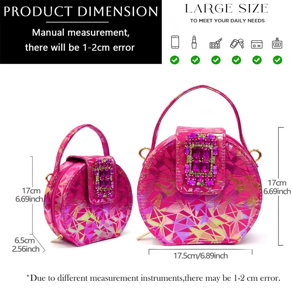 Elegant Women’s Fuchsia Peep Toe Heels & Matching Bag Set – Rhinestone Italian-Style Sandals for Parties, Weddings & Special Occasions
