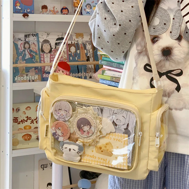 Bolso bandolera transparente de moda – Bolso de hombro Ita de gran capacidad para niñas, bolso mensajero de estilo escolar a la moda, bolso Kawaii versátil para uso diario y accesorios